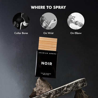 Arabian Aroma Noir Men's Perfume | Premium Perfume for Men with Long Lasting Fragrance | Amber, Rose, Saffron, and Leather Notes | Extrait De Perfume | Long Lasting Perfume for Men (50ml)