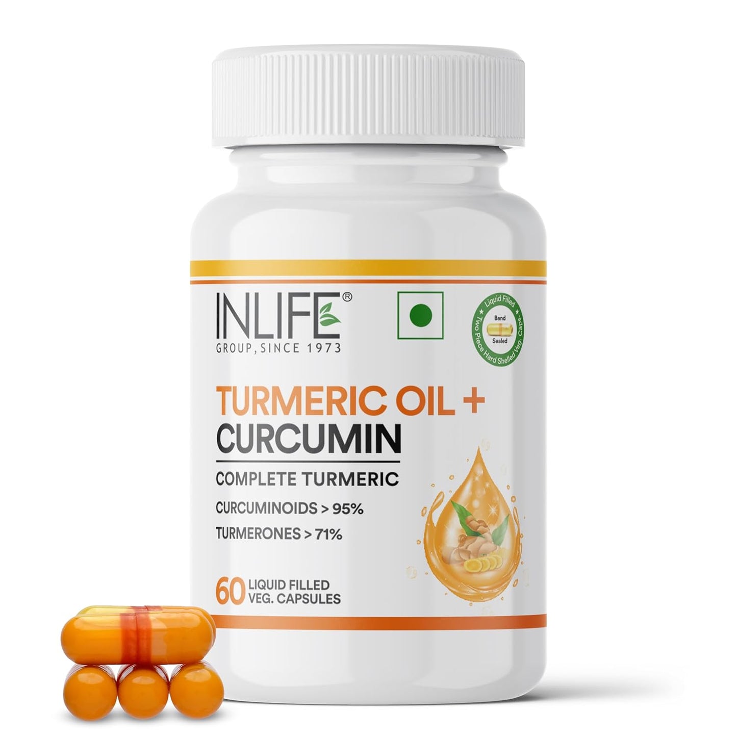INLIFE Curcumin Capsules with Turmeric Oil | 71% Turmerones & 95% Curcuminoids | Supercritical COâ‚‚ Extracted Oil Supplement | Immune Support & Joint Health â€“ 60 Liquid Filled Vegetarian Capsules