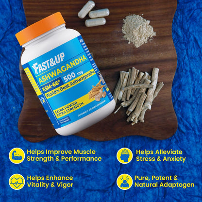 Fast&Up 500mg KSM-66Â® Ashwagandha â€“ World's Best Ashwagandha (60 Capsules) for Extra Strength & Power | Stress Relief | Natural Vitality Booster | Pure & Potent