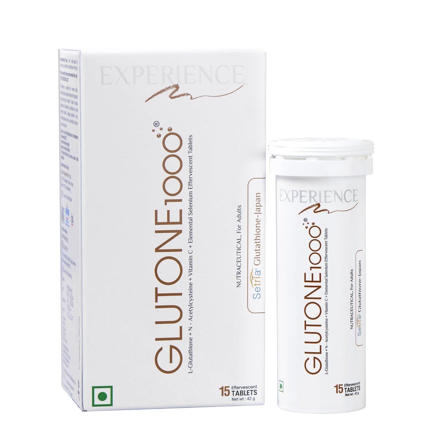 Glutone 1000 Setria L-Glutathione Tablets for Radiant & Clear Skin | 600mg Premium L-Glutathione & Vitamin C | Skin glow Brightening Supplement | 15 Effervescent Tablets | Orange Flavor (Pack of 1)
