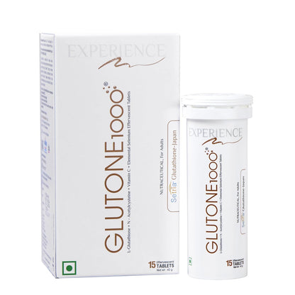 Glutone 1000 Setria L-Glutathione Tablets for Radiant & Clear Skin | 600mg Premium L-Glutathione & Vitamin C | Skin glow Brightening Supplement | 15 Effervescent Tablets | Orange Flavor (Pack of 1)