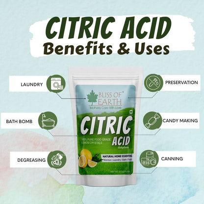 Bliss of Earth Citric Acid Powder For Food 113gm | Anhydrous Lemon Salt For Cleaning Purpose | citric acid powder for cleaning and plant growing