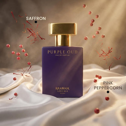 Arabian Aroma Purple Oud Eau de Parfum, Saffron & Pink Pepper Long Lasting Bold Luxury Perfume, 50ml