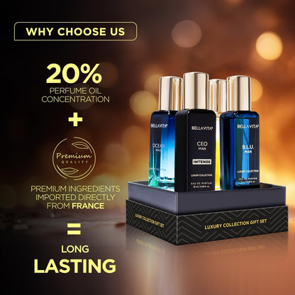 Bella Vita Luxury Collection Eau De Parfum Gift Set 4 x 20ml for Men with OUD GOLD, OCEAN, B.L.U & CEO Man Perfume|Long Lasting EDP Fragrance Scent