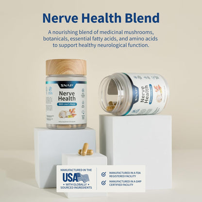 Snap Supplements Nerve Health Support with Lion's Mane, Organic Turmeric & Herbs â€“ Neuropathy Supplement for Mental Clarity, Focus & Healthy Nerve Function* â€“ 60 Capsules