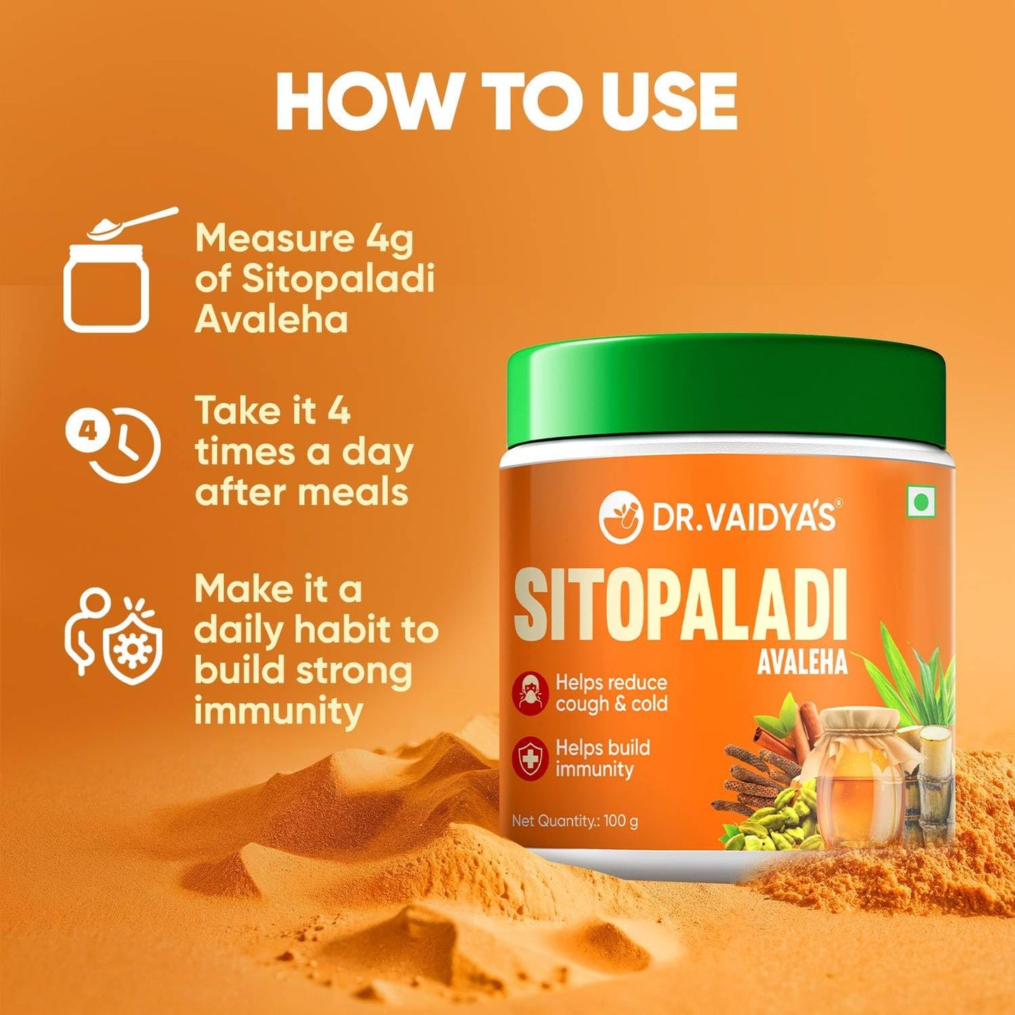 Dr. Vaidyaâ€™s Sitopaladi â€“ 100% Ayurvedic Remedy for Cough, Cold & Immunity Support during Winter, 100g | Sitopaladi for Respiratory Health & Phlegm Relief