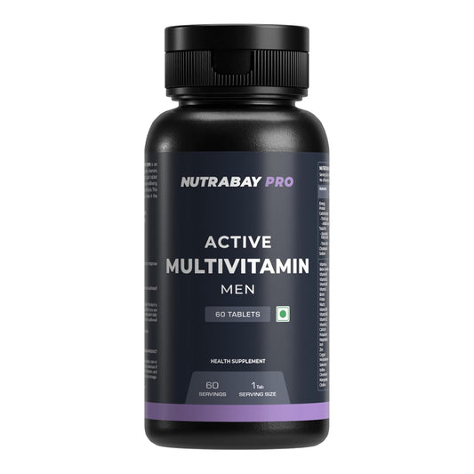 Nutrabay Pro Active Multivitamin for Men with Zinc, Magnesium, Vitamin B,C,A,E â€“ Enhances Energy, Immunity & Better Sleepâ€“ 60 Veg Capsules | 100% RDA for Viamins & Minerals | Purity Tested Supplement