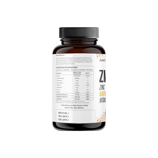 NATURALTEIN ZMA Tablets â€“ Zinc Magnesium Vitamin B6 Supplement | 30 Veg Tablets | Sports Recovery & Daily Performance | Muscle Strength, Better Sleep & Faster Recovery