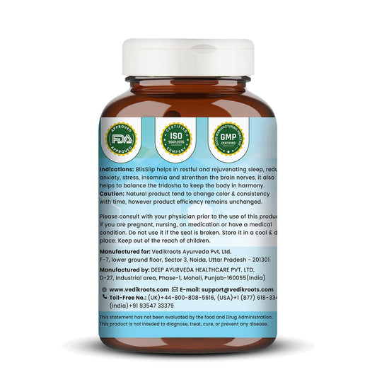 BlisSlip | Promotes Restful Sleep | Natural Sleep Support Supplement For Men & Women | 60 Veg Capsules (Pack of 1)