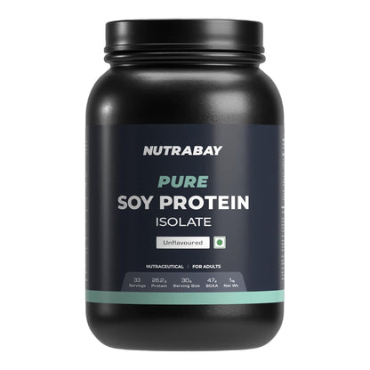 Nutrabay Pure Soy Protein Isolate Powder 26.2g Protein, 4.7g BCAA per Serving, NABL Lab Tested â€“ Easy to Digest, No Added Sugar, Vegan â€“ 1kg, Unflavoured | 100% Authentic & Clean Protein
