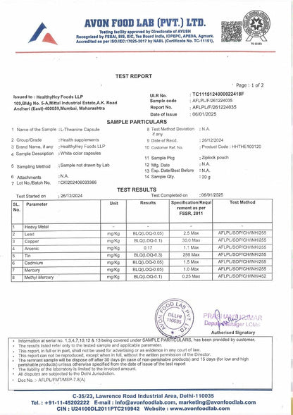 HealthyHey Nutrition L-Theanine -Support Relaxation -Pack of 120 Vegetarian Capsules
