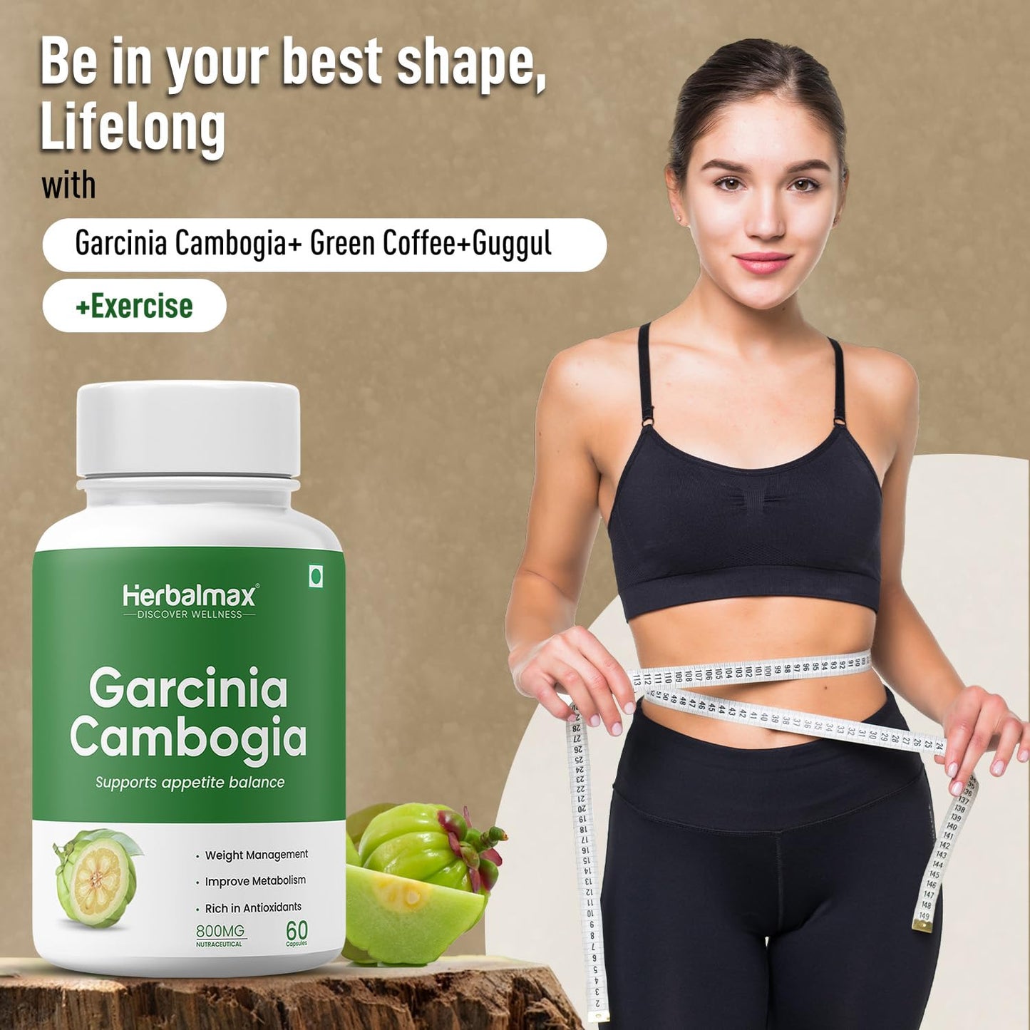 Herbal Max Garcinia Cambogia Capsules â€“ 60 Veg Capsules | 60% HCA & Green Tea Extract | Supports Weight Management, Fat Burning, Digestion & Metabolism