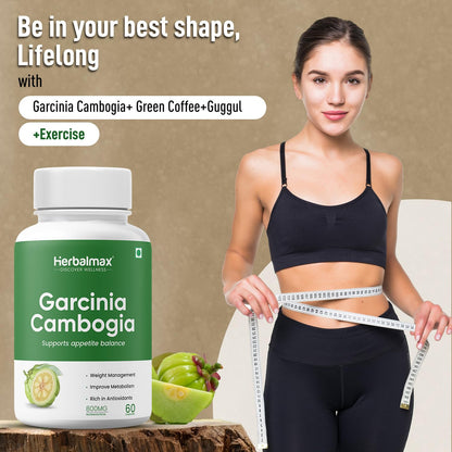 Herbal Max Garcinia Cambogia Capsules â€“ 60 Veg Capsules | 60% HCA & Green Tea Extract | Supports Weight Management, Fat Burning, Digestion & Metabolism