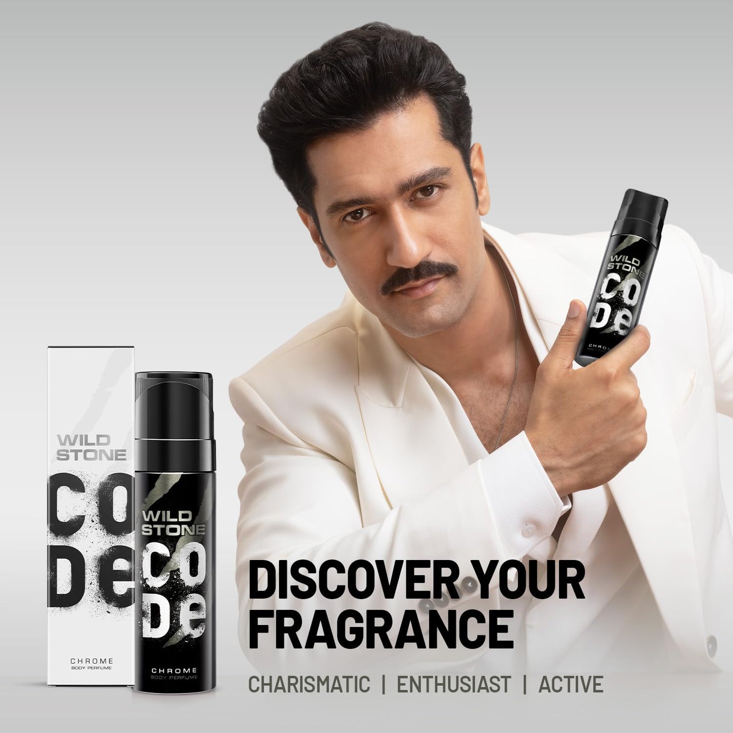 WILD STONE CODE Chrome Long Lasting No Gas Body Perfume For Men, 150Ml - Chrome, Spray