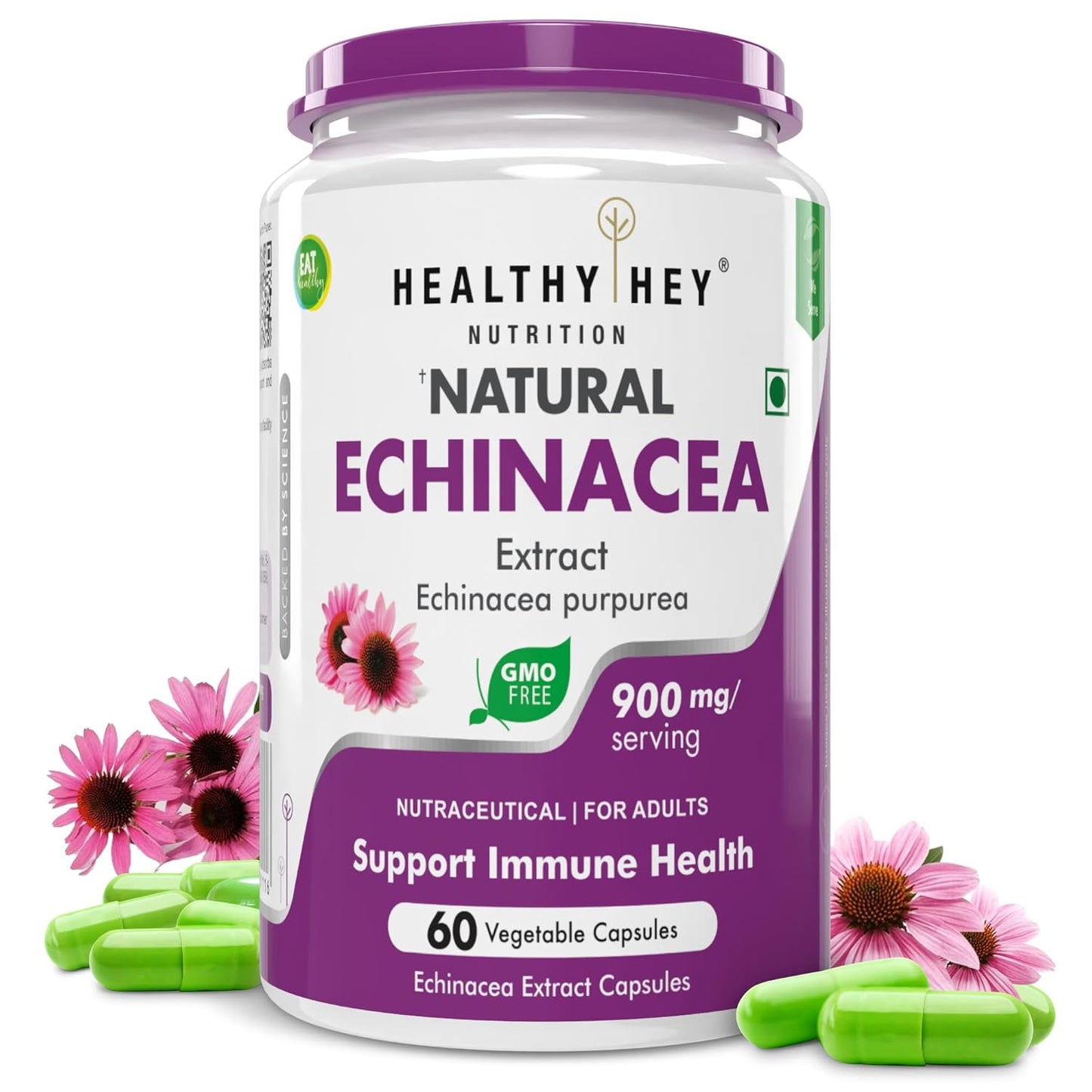 HealthyHey Nutrition Echinacea for Immune Health to Support Immune System 60 Veg. Capsules