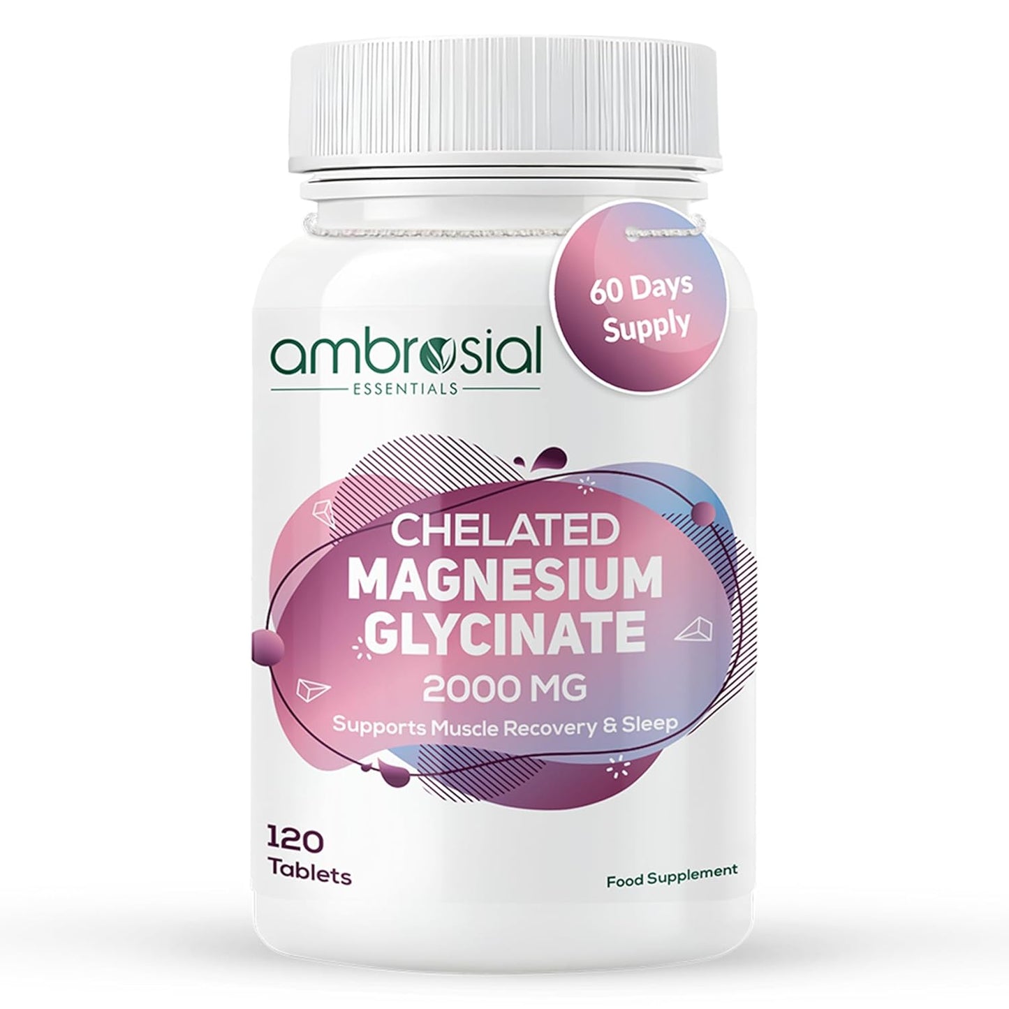 Ambrosial Chelated Magnesium Glycinate 2000mg | Provides 440mg Elemental Magnesium per Serving | 120 Vegan Tablets