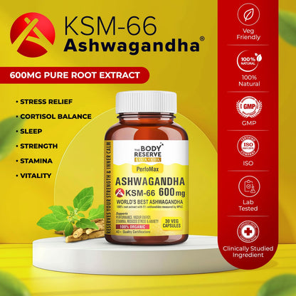 The Body Reserve Ashwagandha KSM66-30 Capsules Ashwagandha KSM 66 for men & Women Supports Stress Management & Muscle Recovery
