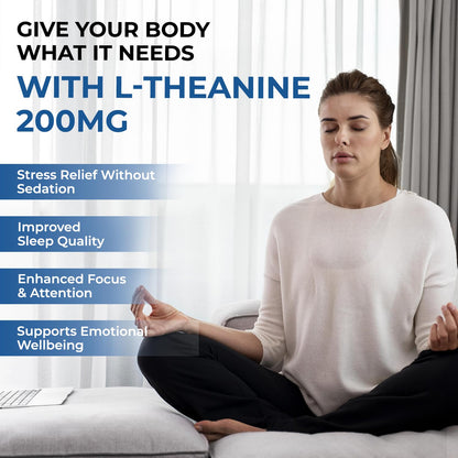 The Body Reserve L-Theanine 200mg 120 Veg Tablets L Theanine Supplements Supports Stress Relief, Reduce Anxiety, Brain Health & Promotes Relaxation