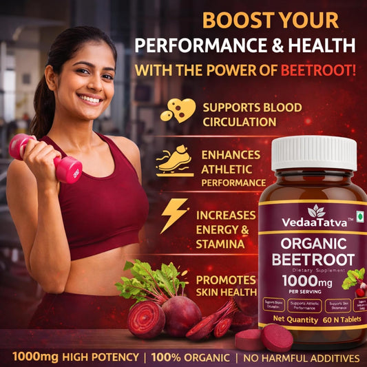 VedaaTatva Beetroot Tablets 60 Tablets 1000mg | Beetroot Tablet from Beta Vulgaris (Table Beet, Garden Beet, Red Beet) | Beetroot Powder Extract Supplement | Supports Blood Flow, Circulation & Hemoglobin | Natural Nitric Oxide Booster | Vegan