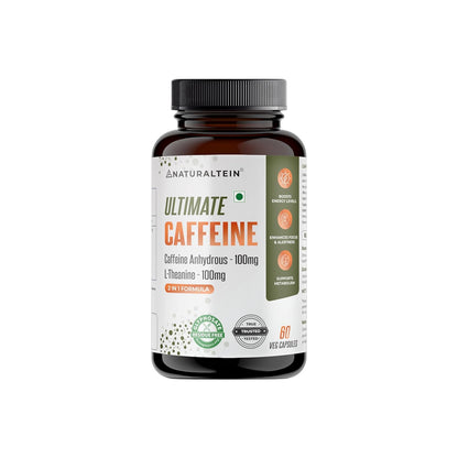 NATURALTEIN Ultimate Caffeine with L-Theanine | 100mg Caffeine + 100mg L-Theanine | Energy, Focus & Alertness Support | 2-in-1 Formula | 60 Veg Capsules
