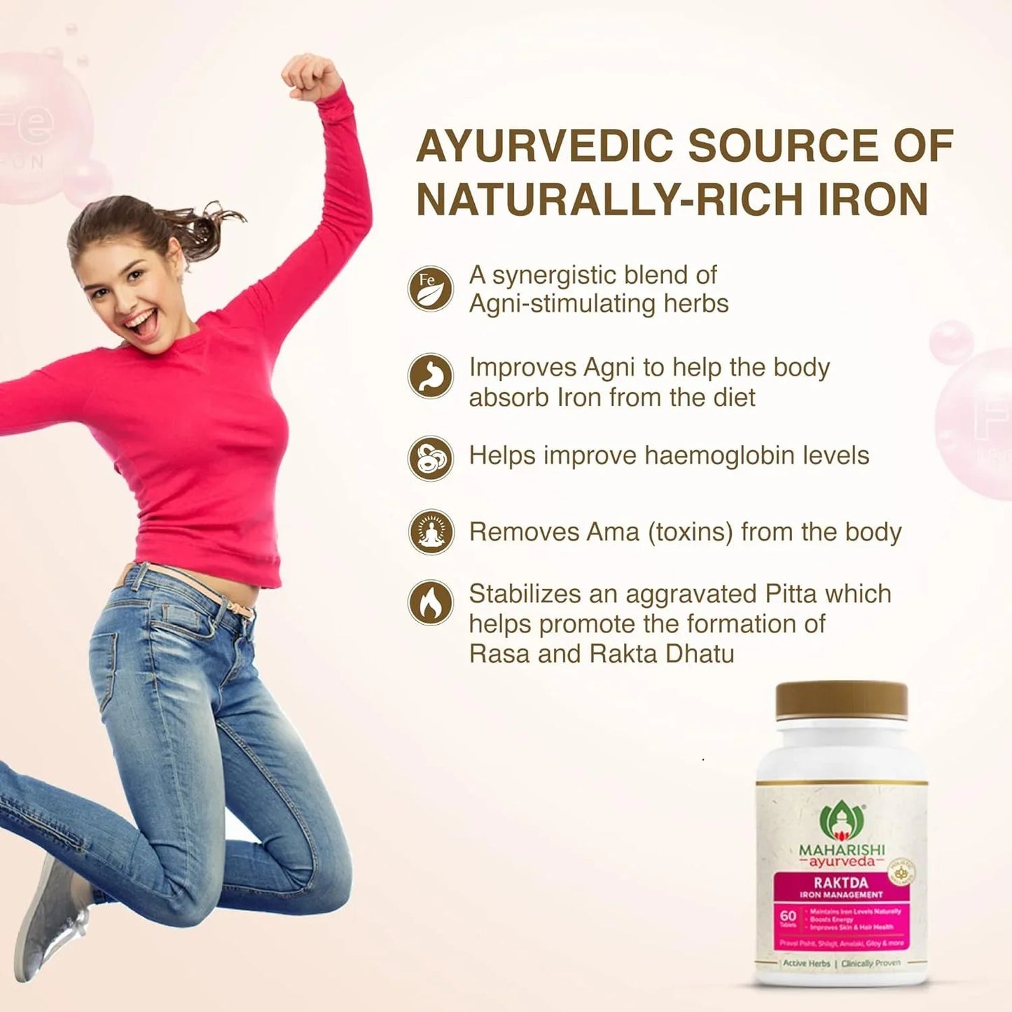 Maharishi Ayurveda Raktda Iron Management Tablets For Men&Women | Ayurvedic Iron Supplement With Vitamin C&Calcium | Maintains Haemoglobin Levels | Boosts Energy | Improves Skin&Hair Health | 60 Tablets