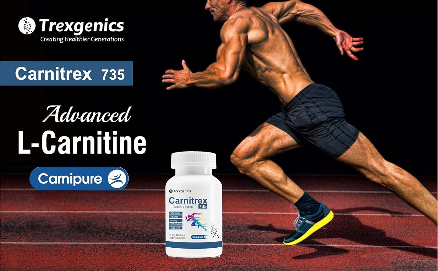 TrexgenicsÂ® CARNITREX 735 - CARNIPURE (Lonza, Switzerland) L-Carnitine L-Tartrate 735mg, Fat Metabolism, Energy, Endurance & Performance Boost Advanced formula (60 Veg. Capsules)