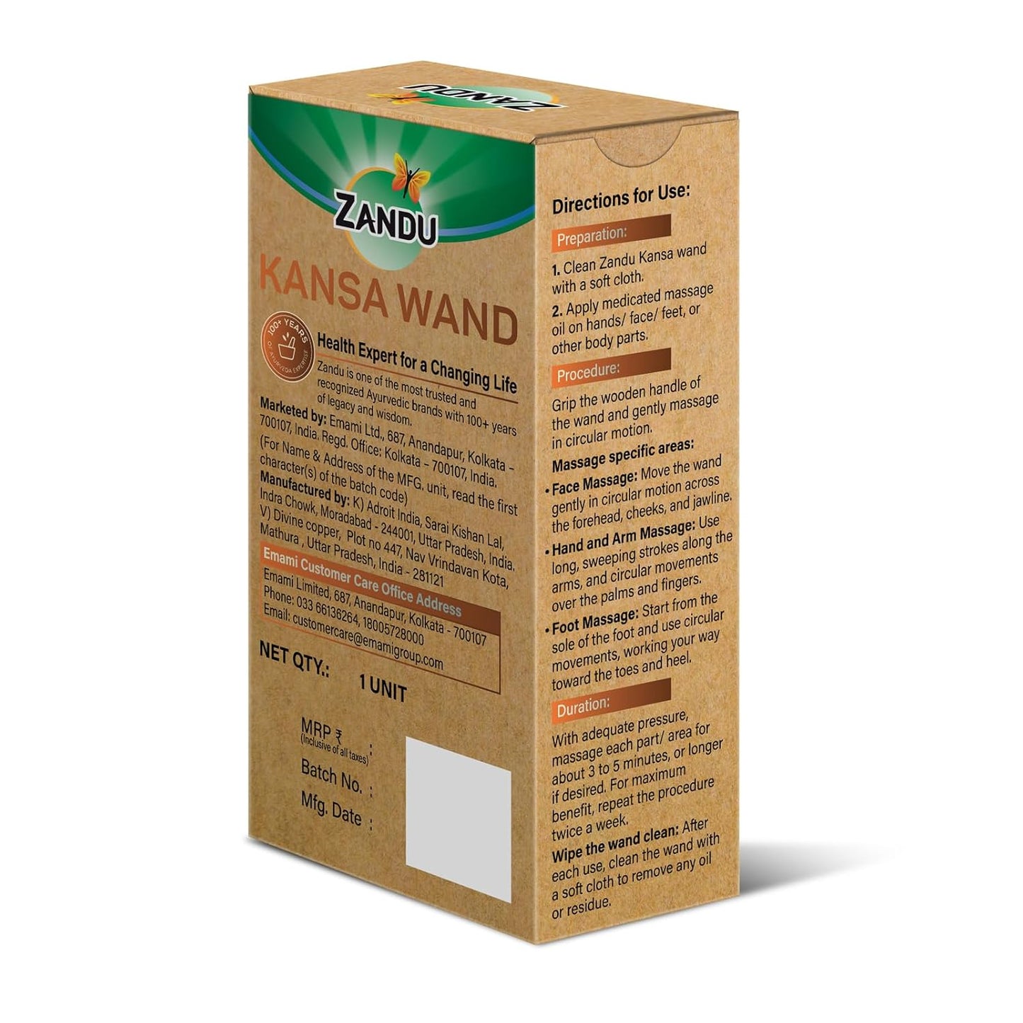 Zandu Ayurvedic Dual Sided Kansa Wand Massager | 100% Bronze & Teakwood handleâ€“ Portable Face, Neck, Body & Foot Massager | Promotes Relaxation & Improves Blood Circulation | Face Yoga Wellness Tool