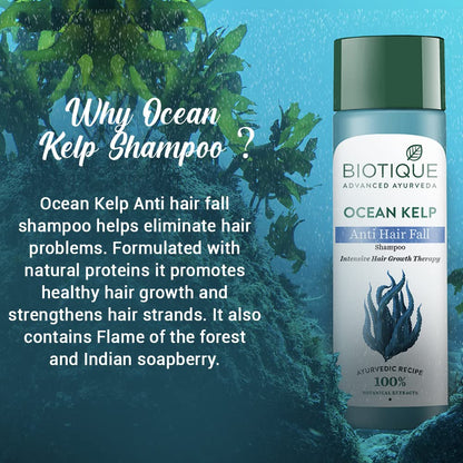 Biotique Ocean Kelp Anti Hairfall Shampoo | Intensive Hair Growth Therapy| Anti Hairfall Shampoo that Maintains Shine |100% Botanical Extracts | Suitable for All Hair Types |190ml
