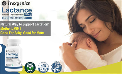 Trexgenics LACTANCE Lactation Support 4X Galactagogues 600 mg VEGAN & NON-GMO (60 Veg. Capsules) (Pack of 1)