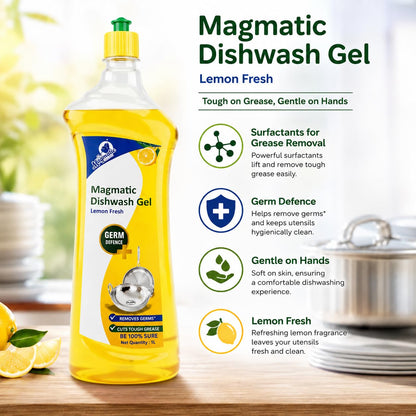 Magmatic Lemon Fresh Dishwash Liquid Gel 1L