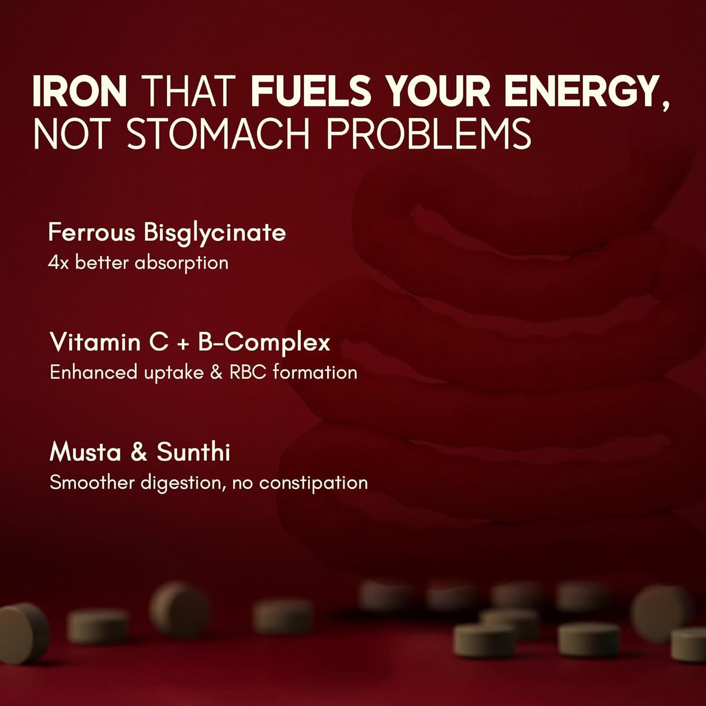 Rasayanam Iron Supplement for Women & Men | Ferrous Bisglycinate with 4X Absorption | Vitamin C & B-Complex | Easy Digestion, Boosts Hemoglobin & Energy