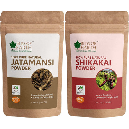 Bliss of EarthÂ® 100% Pure & Natural Jatamansi Powder+100% Pure & Natural Shikakai Powder | 100GM | Acacia Concina | Gorgeous hair Naturally | Traditional Hair Cleanser & Conditioner (Pack of 2)