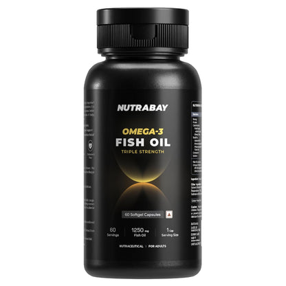 Nutrabay Pro Fish Oil Omega 3 (Triple Strength) - 1000mg for Adults, Capsules 60 Count