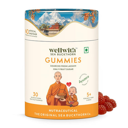 Wellwith Sea buckthorn Gummies for kids and adults, Vitamin C Rich, multivitamin supplement, Immunity (30 Gummies)