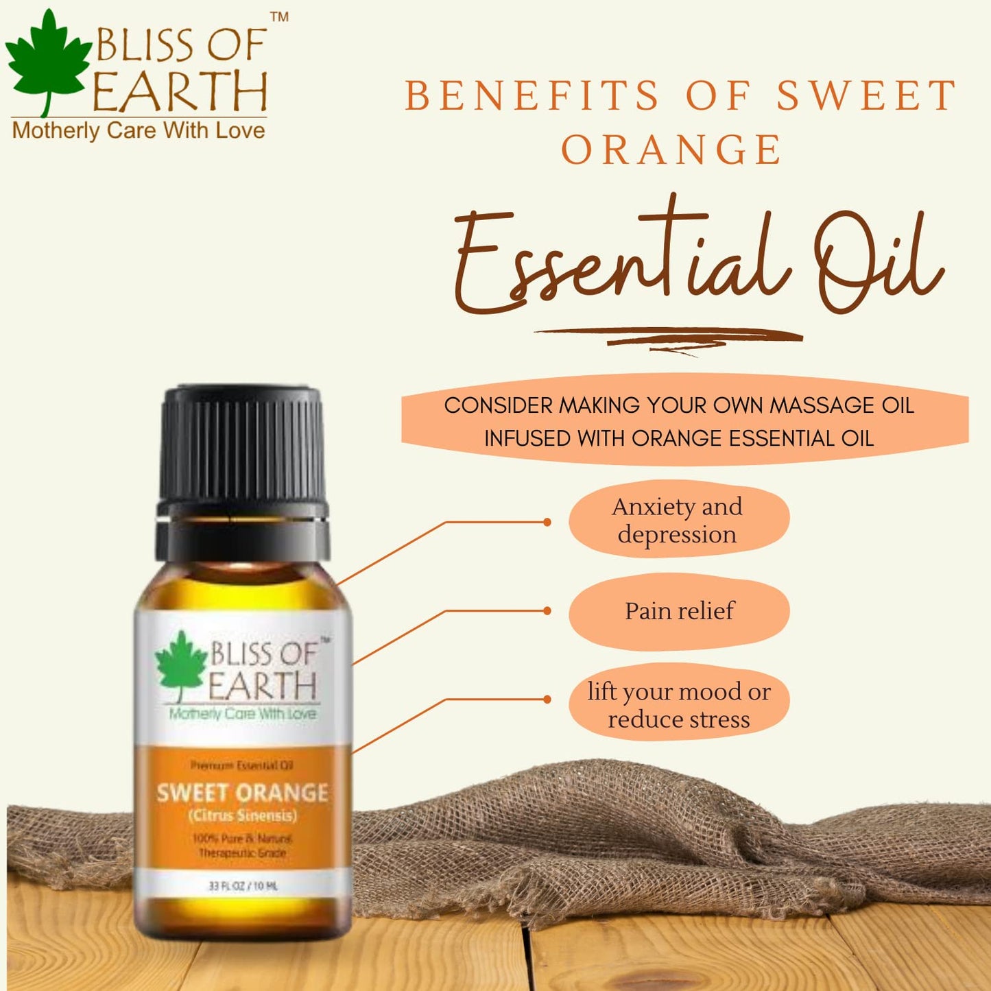 Bliss of earth 100% Pure SWEET ORANGE Essential Oil 10 ML Bottle Therapeutic Grade Essential Oils Ideal For Aromatherapy
