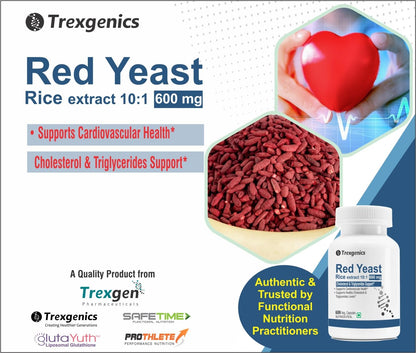 Trexgenics RED YEAST RICE extract 600 mg Cholesterol, Triglycerides Support (60 Veg Capsules) (Pack of 1)