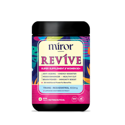 Miror Revive Anti-Aging & Womenâ€™s Daily Wellness Supplement with Resveratrol, Glutathione, Curcumin, Probiotics & CoQ10, Energy, Skin Glow, Gut Health & Immunity Support, Non-GMO, (30 Days Pack)