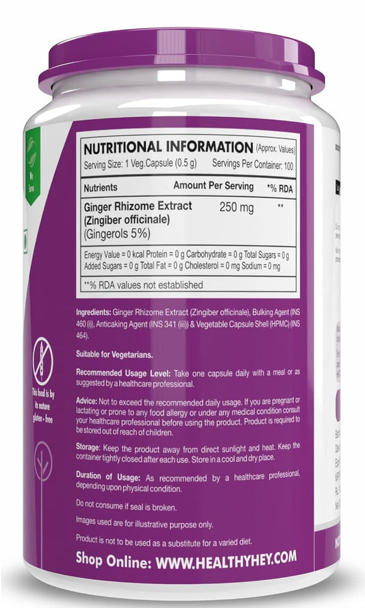 HealthyHey Nutrition Ginger Extract 5% Gingerols -100 Veg Capsules