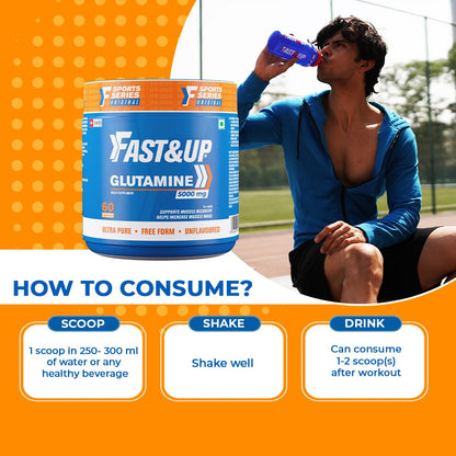 Fast&Up Glutamine (Unflavoured, 2 Month Supply) L-Glutamine For Muscle Building & Performance | Post Workout Recovery & Muscle Growth (300g powder)