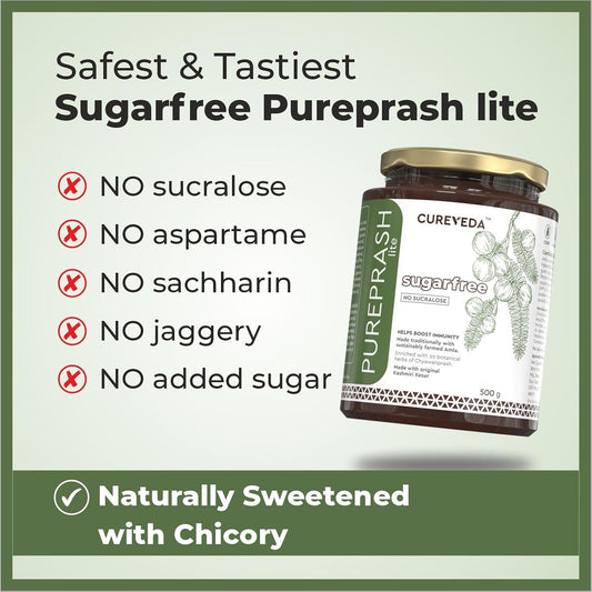 Cureveda Pureprash Lite-Sugarfree Chyawanprash, Safe for Diabetics, Low Calories, Organic Immunity Booster for All Age Groups with Saffron/Kesar, No added Sugar, No Sucralose (500gm)
