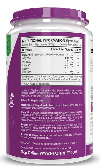 HealthyHey Nutrition Digestive Enzyme - Multi-Enzyme Complex -Support Digestive Health - 90 Vegetable Capsules