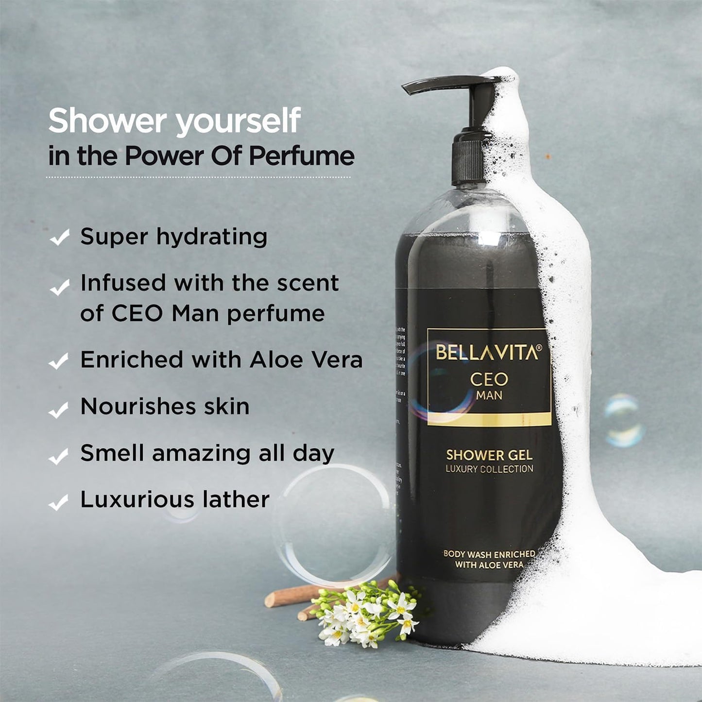 Bella Vita Luxury CEO MAN Body Wash Shower Gel for Men |Men's Bodywash 500ml | Deep Cleansing, Hydrating, Moisturising with Aloe Vera Extract & Charcoal Powder| Suitable for All Skin Types