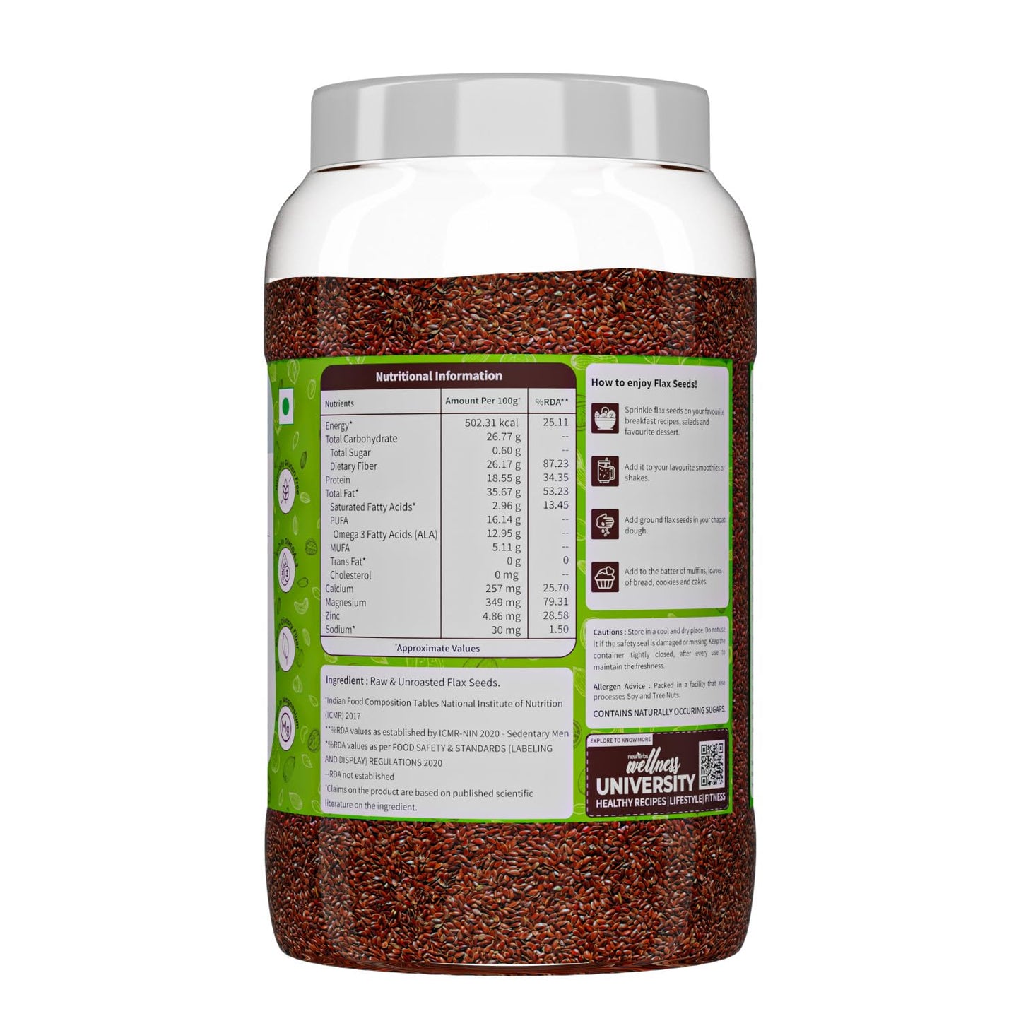 Neuherbs Raw Unroasted Flax Seeds for Weight Management | Rich in Omega-3 fatty acids, Protein, Fibers and Minerals : 1 KG