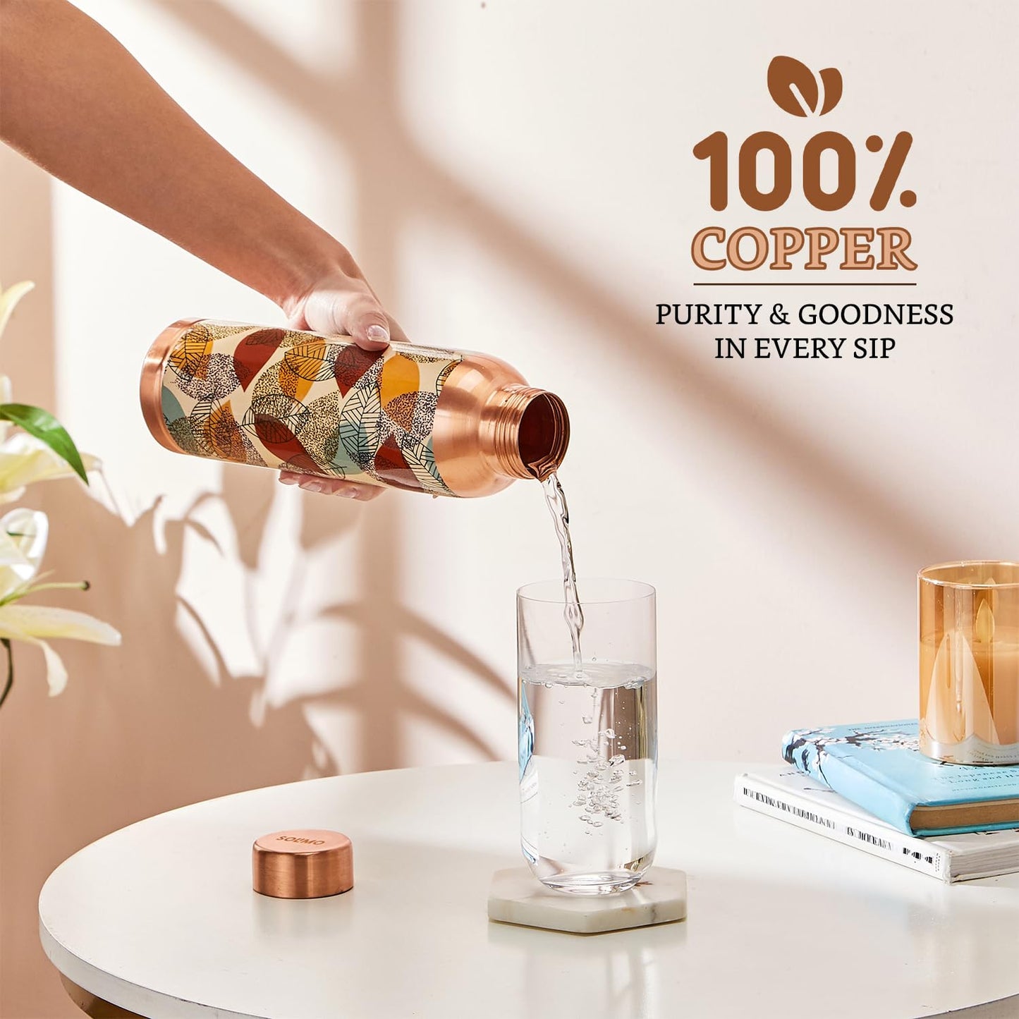Solimo Copper Leak-Proof Meenakari Bottles | 950 ml | Pure Copper | Traditional Art Design | Daily Wellness Bottle