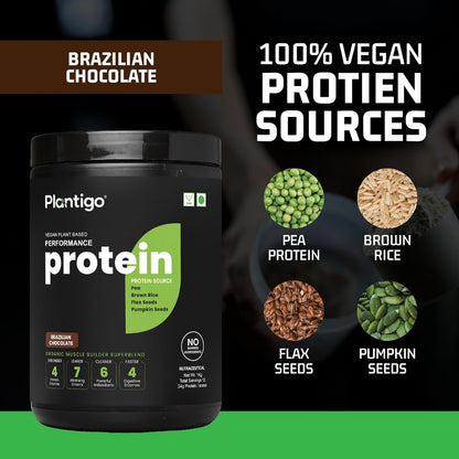 Plantigo Clean Plant Protein Powder | No Preservatives, No Banned Substances |Super Protein Blend- Pea, Brown Rice, Flax, Pumpkin 21SuperFoods Vegan Protein For Men, Women (Brazilian Chocolate - 1 Kg)