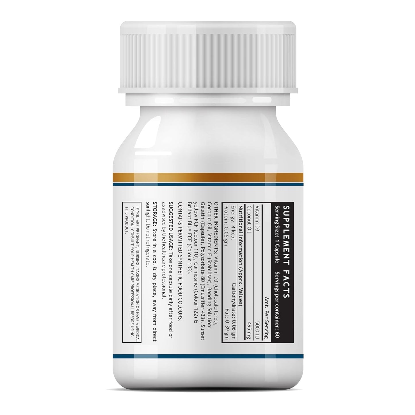 INLIFE Vitamin D3 5000 IU Cholecalciferol with Extra virgin Coconut Oil Supplement for Better Absorption| For both Men & Women| supports Immunity, Bones & Muscle health| Pack of 1-60 Soft gels.