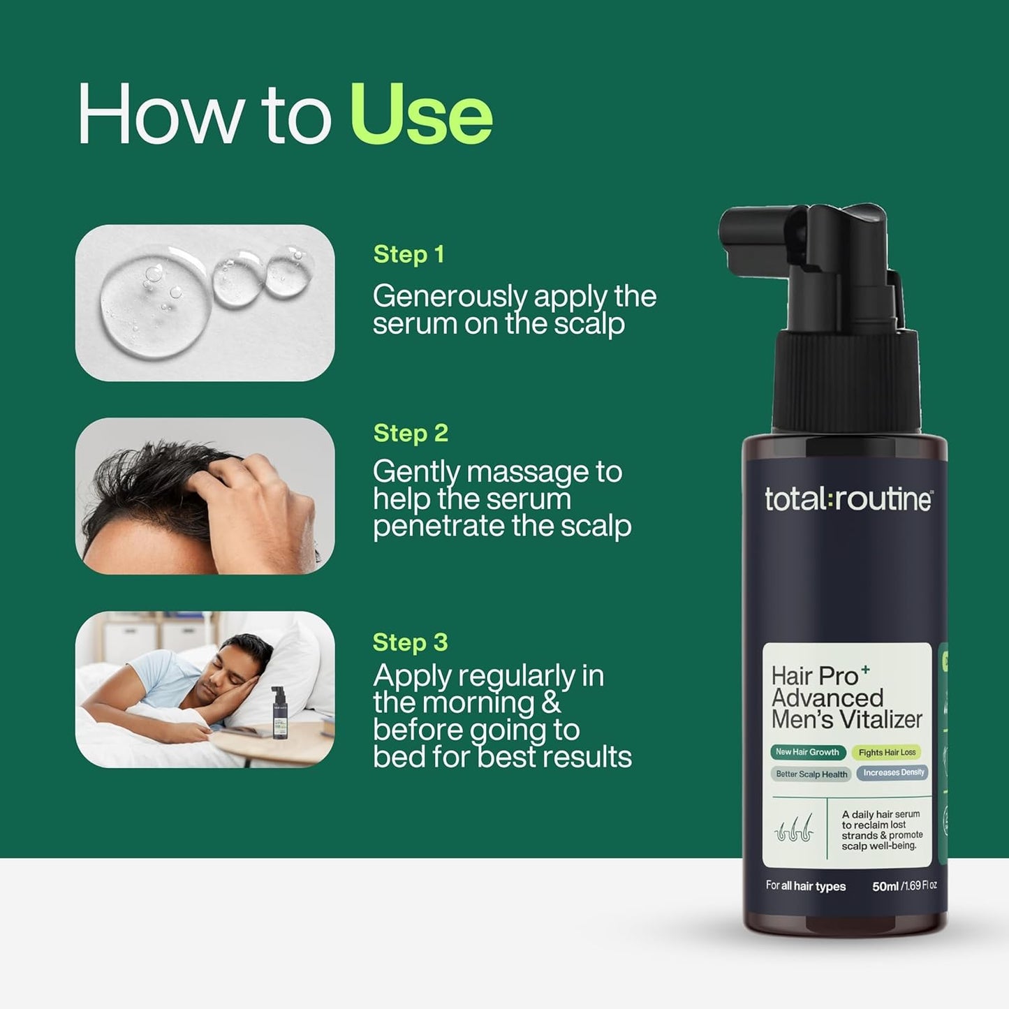 Total Routine Hair Serum for Men - Advanced Formula with 3% Redensyl, 3% Procapil, 4% Capixyl, Saw Palmetto, Collagen & Peptides for Hair Growth & Hairfall Control (50ml - Large)