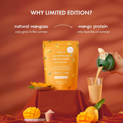 Cosmix No-Nonsense Plant Protein | 23 Protein/Serve, 1Kg Pouch | Ratnagiri Mango | Plant Based Protein, Pea & Rice Isolate | Clean, Easy to Digest | All Essential Amino Acids