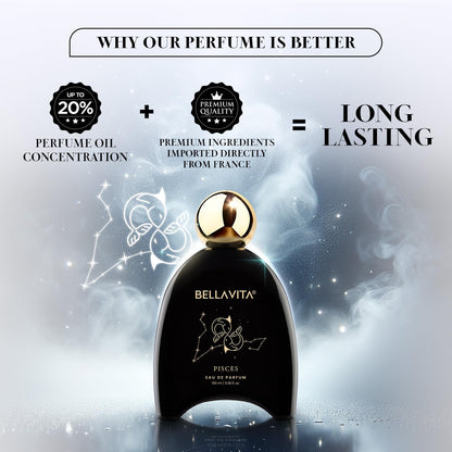 BELLAVITA Zodiac Collection Pisces EDP Unisex | Lemon, Rose & Woody | Premium Long Lasting Fragrance Perfume for Men and Women, 100ml