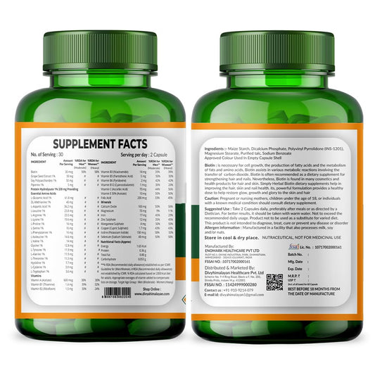 Divya Himalayan Biotin 10,000 MCG | Hair, Skin & Nail Support | 60 Vegan Capsules | High Potency | Non-GMO, Gluten-Free